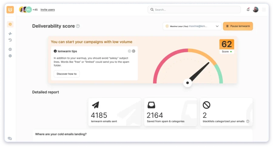 Lemwarm is an email service provider that uses a network of 10,000 real email accounts with high sender reputation to help you improve your email deliverability and sender reputation.