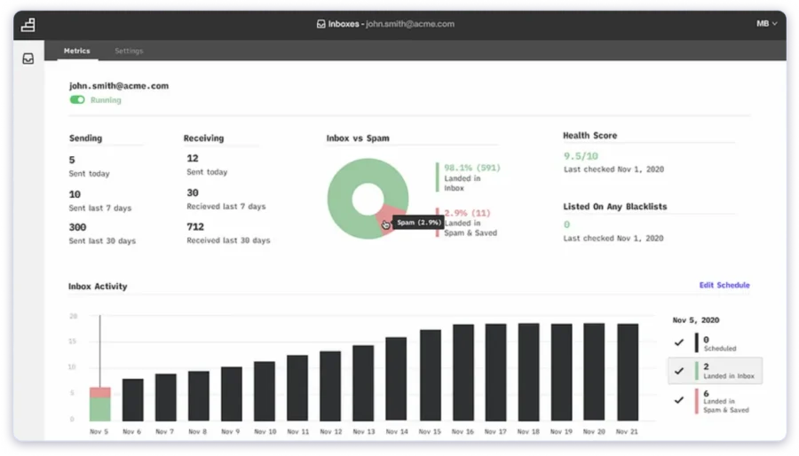 Warmup Inbox is one of the best warm-up services on the market if you want to prepare your inbox for a cold email campaign.