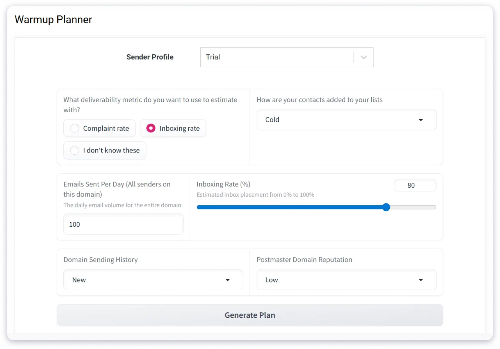You can use the warmup planner to create a warm-up strategy for your email accounts.