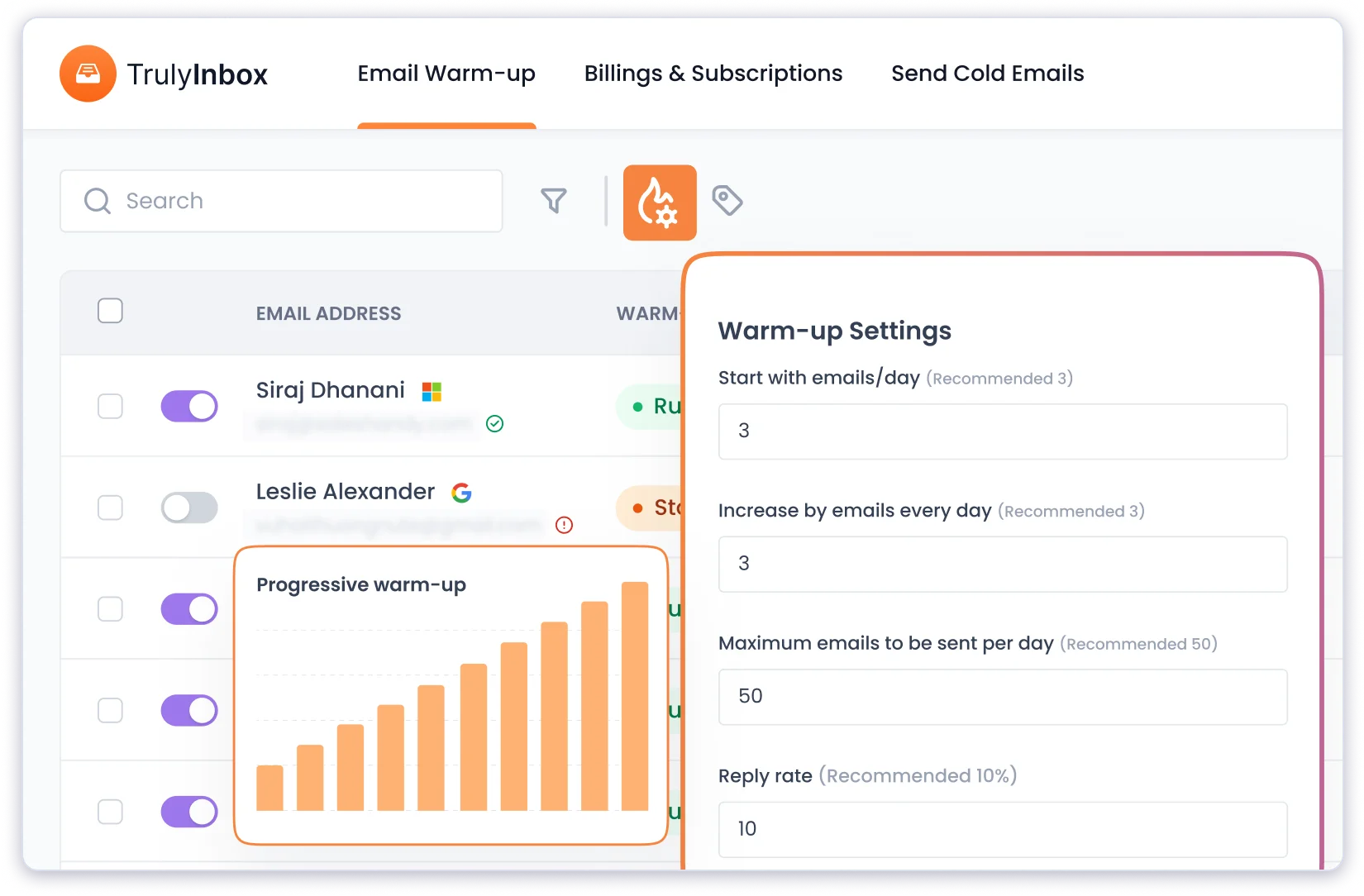 You can connect unlimited email accounts for warm-up for just /month.