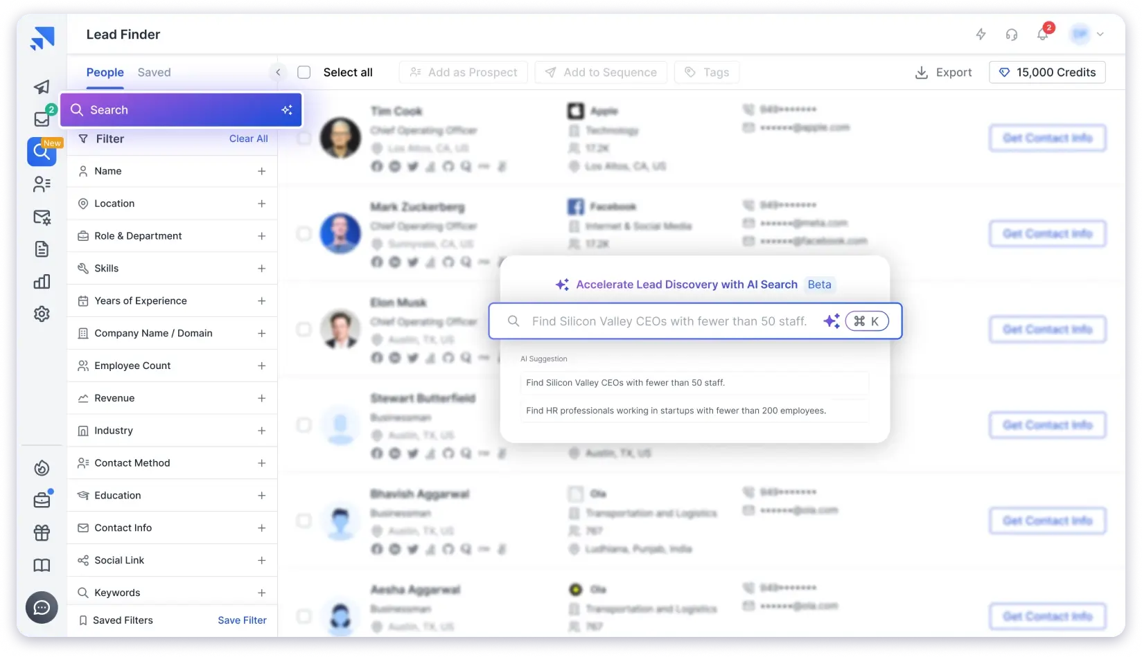 Saleshandy Lead Finder is Saleshandy's in-built B2B lead database.