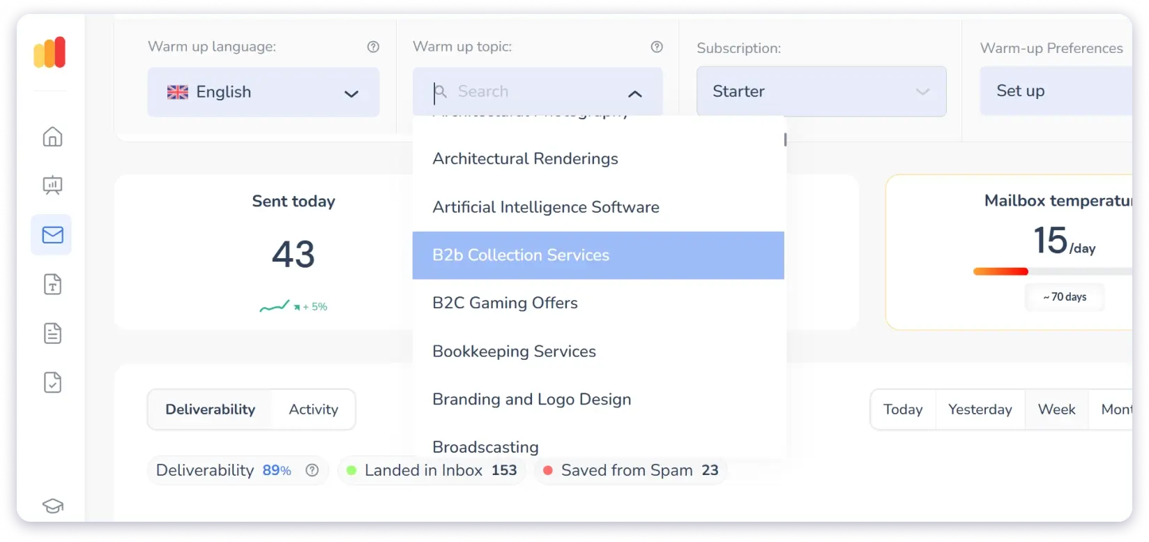You can customize your warm up by selecting topic and language.