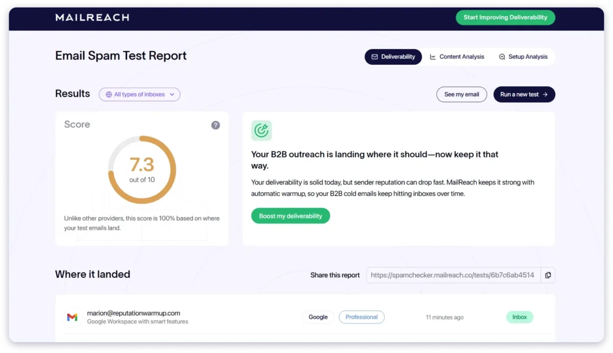 Inbox Placement Testing on MailReach