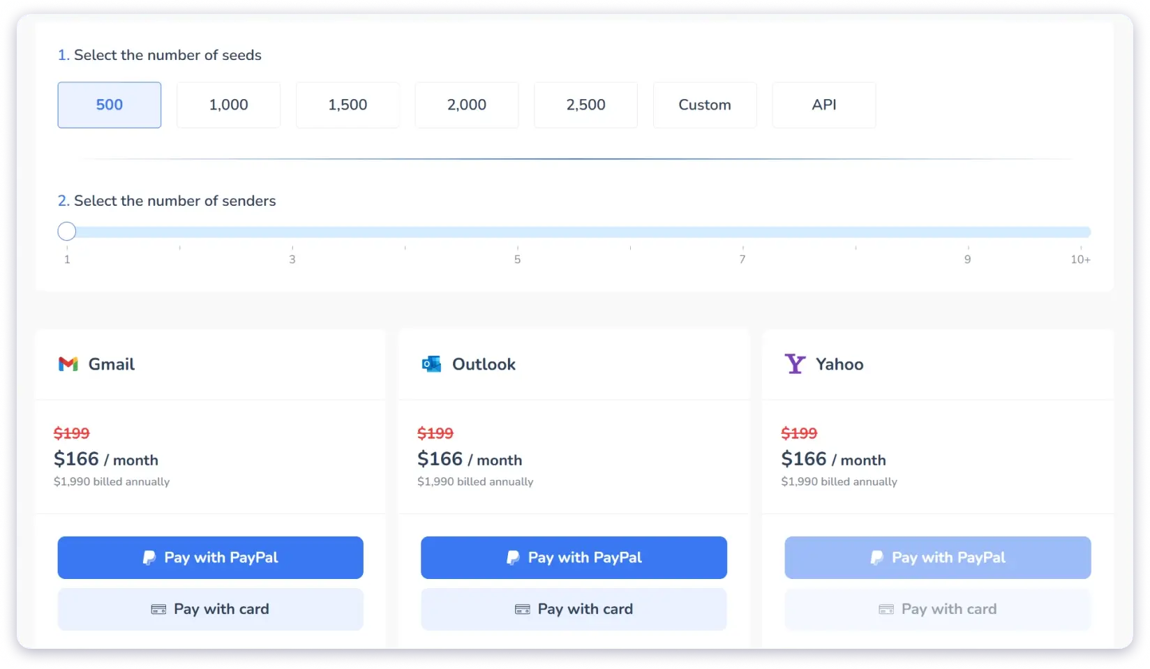 Warmy.io's Seed List feature pricing plans.