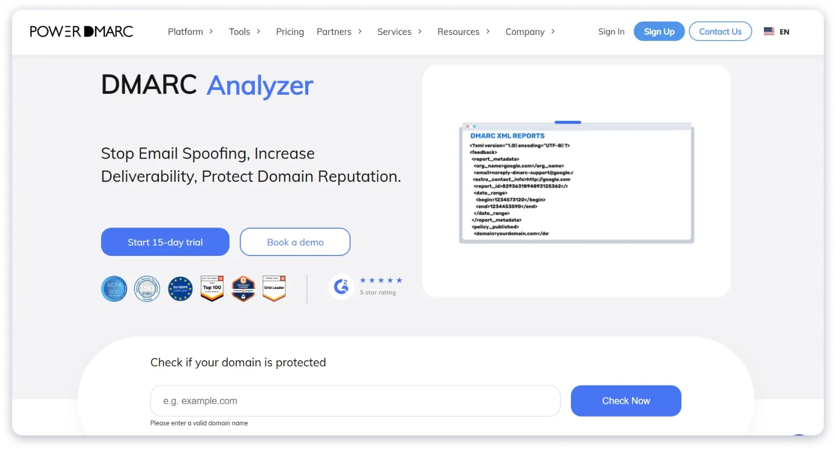 PowerDMARC is an MxToolbox alternative you can use when you need clearer visibility into your DMARC, SPF, and DKIM setup.
