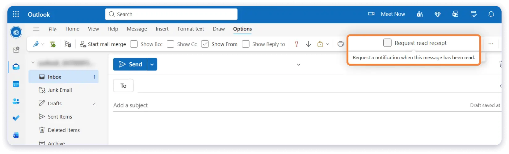 Enabling "Request read receipt" in Outlook