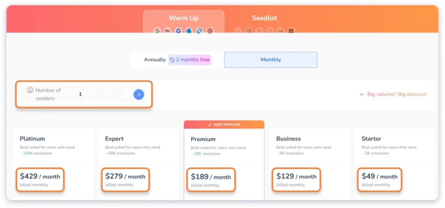 Cost to Connect and Warm Up 1 Account in Warmy.io