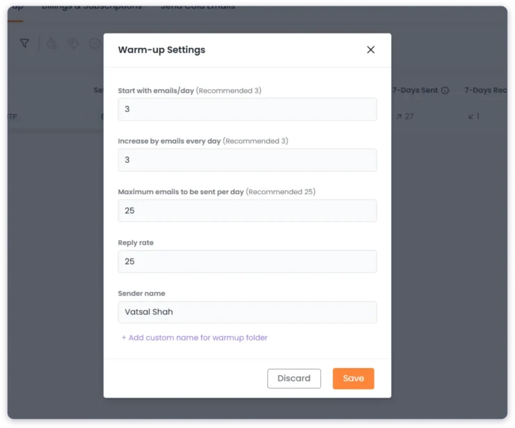 Warm-Up Settings in TrulyInbox lets you control how your warm up takes place.