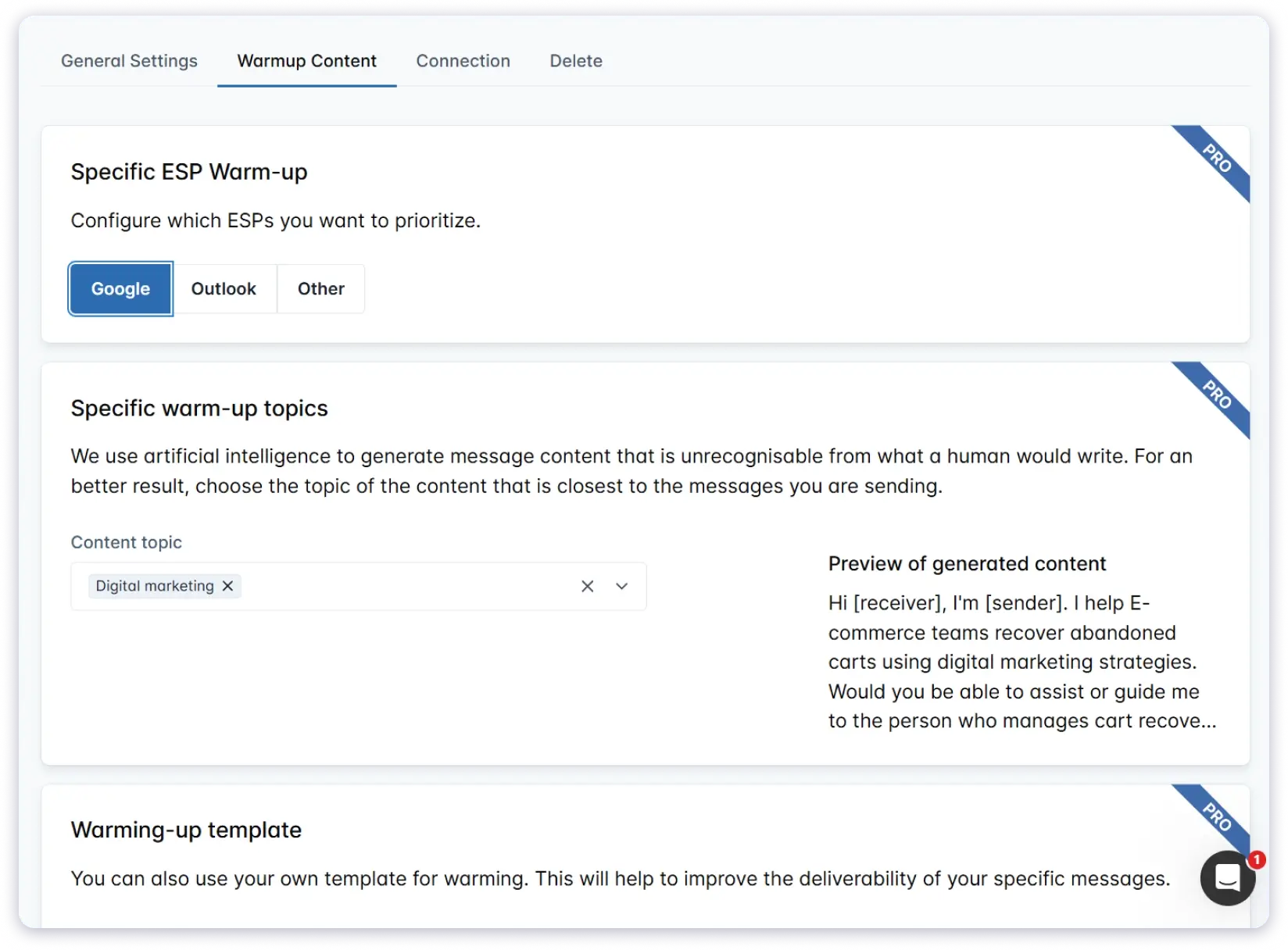 Customization options in Warmup Inbox