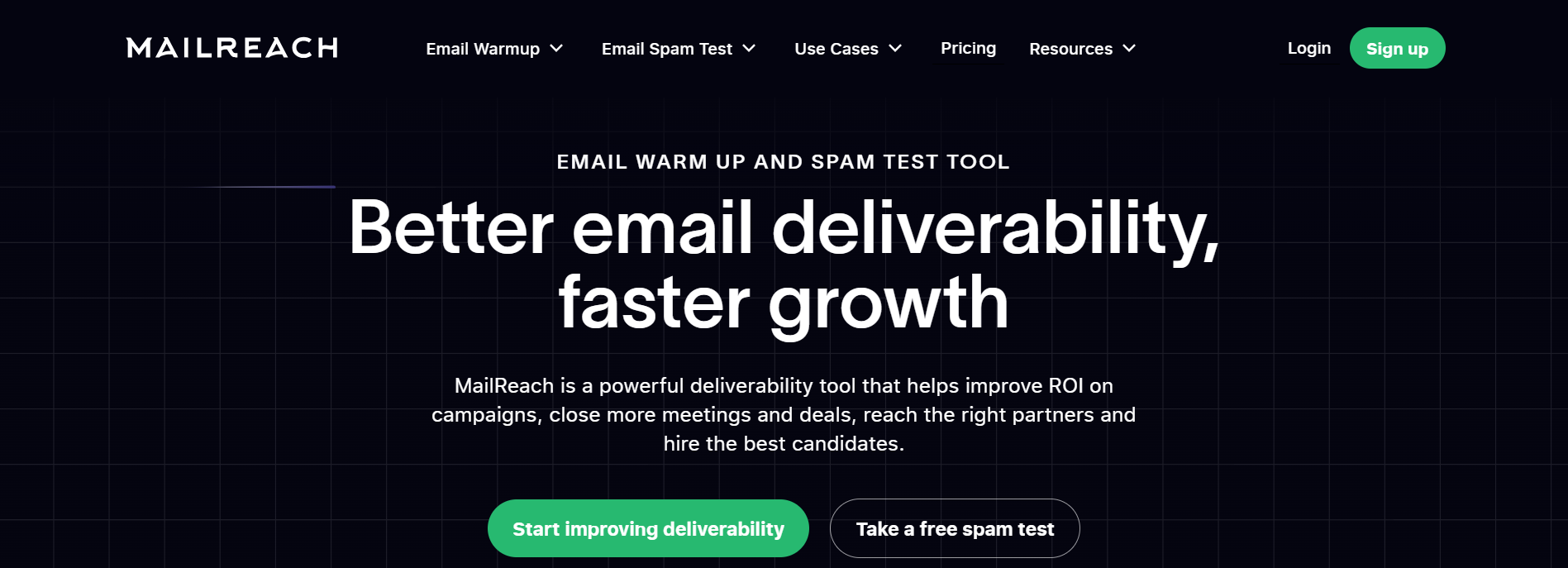 MailReach homepage showing its email warmup and spam test tool