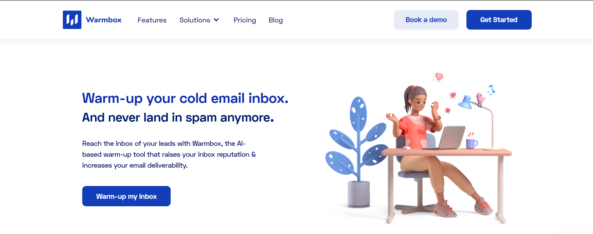 Warmbox homepage showing its inbox blocks and provider coverage