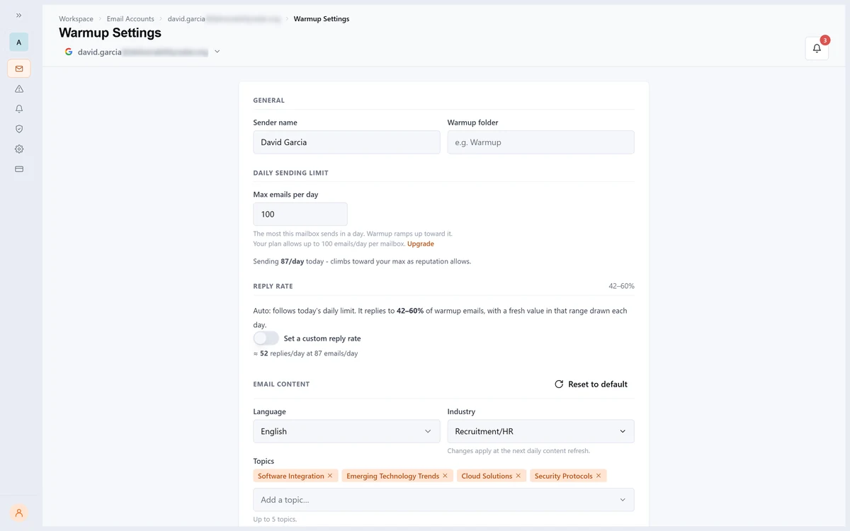 Warmup Setting in TrulyInbox