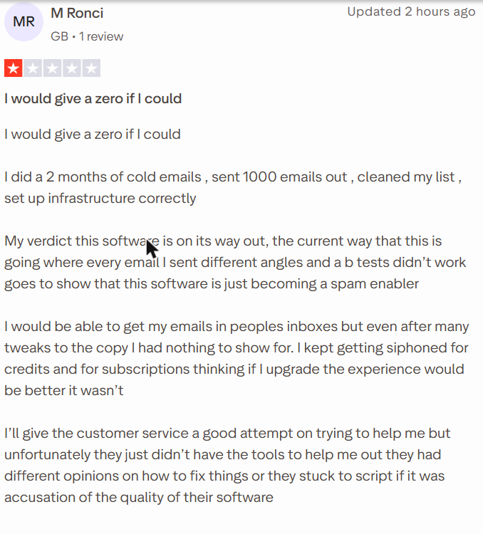 Instantly review on Trustpilot, rated 1 out of 5, 21 Oct 2026