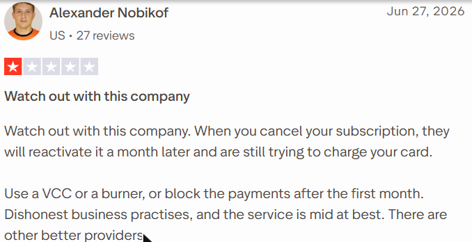 MailReach review on Trustpilot, rated 1 out of 5, 27 Jun 2026