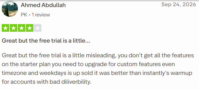 TrulyInbox review on Trustpilot, rated 4 out of 5, 24 Sep 2026