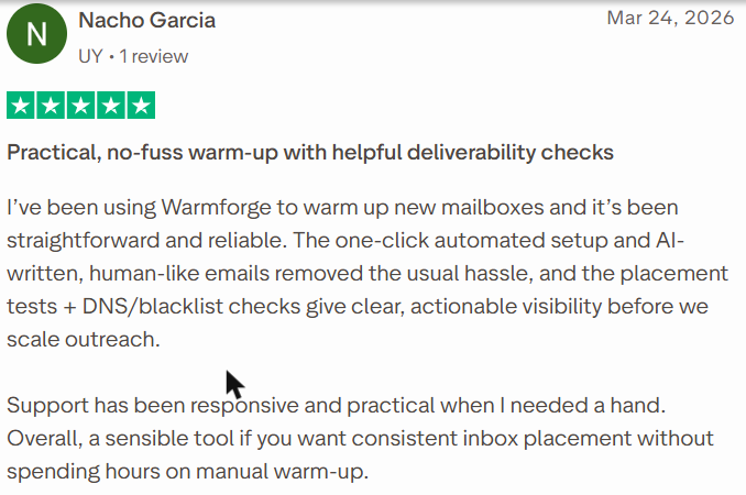 Warmforge review on Trustpilot, rated 5 out of 5, 24 Mar 2026