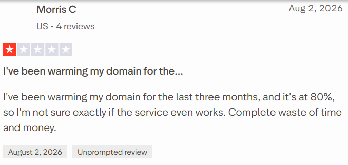 Warmy review on Trustpilot, rated 1 out of 5, 2 Aug 2026